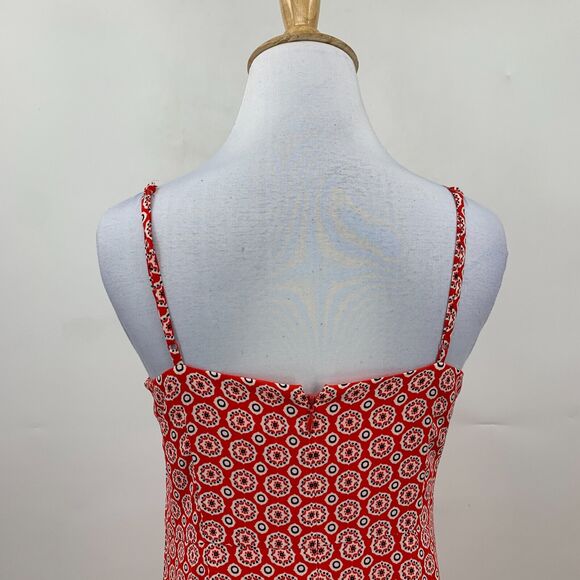 J Crew Ruffle Hem Dress Womens 0 Red Printed Spaghetti Drop Waist Knee Length - Picture 10 of 16